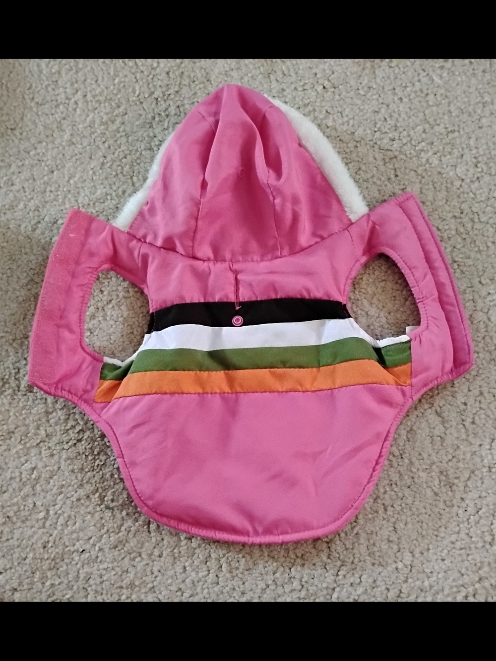 Brand New, Never Worn Pink Hooded Pet Jacket with Multicolor Stripe - Size XS